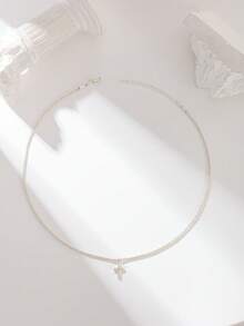 1 pieza Collar con colgante de cruz brillante con rhinestones, adecuado para uso diario, regalo único - Plateado - Ver 6