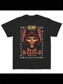 DIABLO  Game Vintage Graphic T Shirt Unisex Short Sleeve T Shirt S-5XL - 黑色 - 查看 1