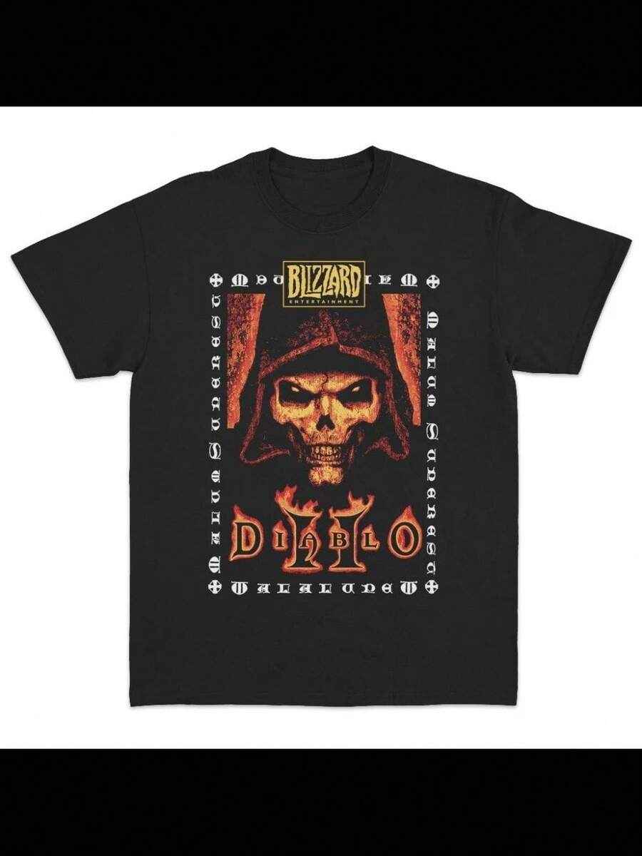 DIABLO Game Vintage Graphic T Shirt Unisex Short Sleeve T Shirt S-5XL - 黑色 - 查看 1