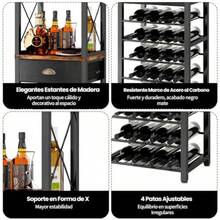 Genérico Estante para Vino de 8 Niveles con Soporte para Copas y Cajón de Tela Porta Botellas de Vino para 30 Botellas Mueble Organizador de Bar para Cocina Sala y Comedor - Marrn - Ver 6