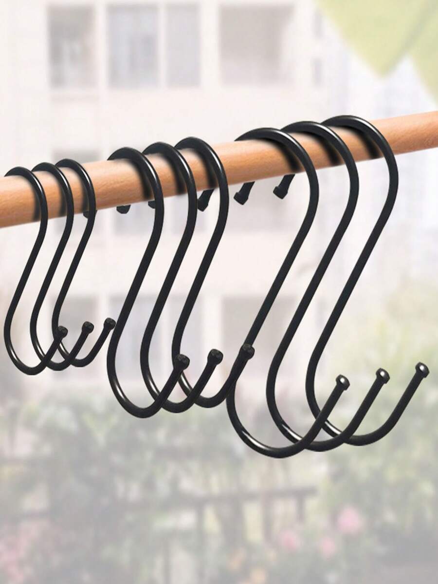 10pcs Stainless Steel S-Shaped Hooks | Multi-Purpose Metal Hooks, Suitable For Kitchen, Bathroom, Clothing