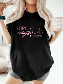 Camiseta para el Día de la Madre, para niña, mamá, 2026, con bonito anuncio de nueva mamá, holgada, informal, deportiva, de verano, con cuello redondo y manga corta, para mujer - Negro - Ver 6