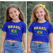 Cropped Oversized T-Shirt For Children 2 To 15 Years Old - BRAZIL / WORLD CUP! - 黄色巴西心 - 查看 4