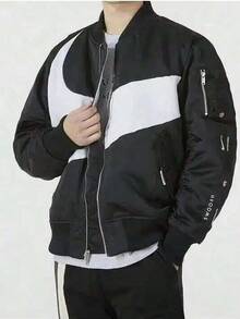 Nike Sportswear Swoosh Therma FIT Reversible Loose Woven Flight Jacket, Unisex DD6056-010 - Black - View 1