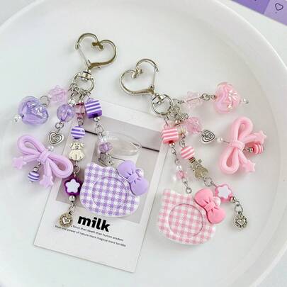 Bow Beaded Keychain, Versatile Accessory, Charm For Phone, Bag Decoration