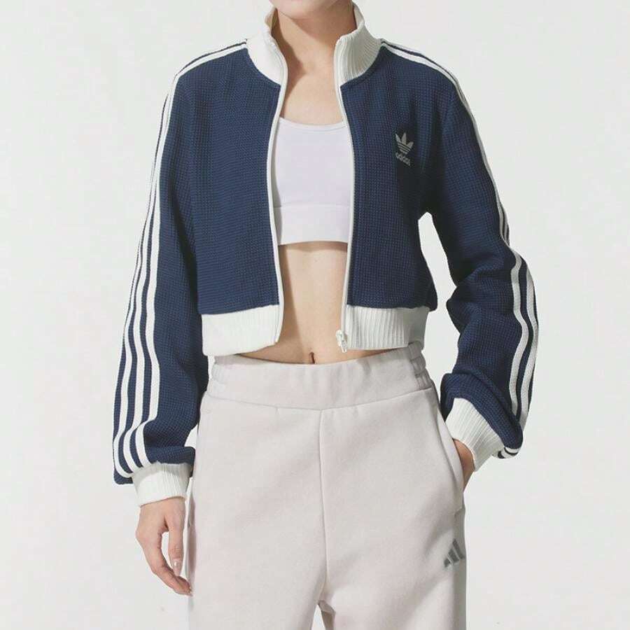 Adidas Originals CROP TT Jacket/Outerwear Knit Casual Short Trip KC2646 - White/Indigo - View 1