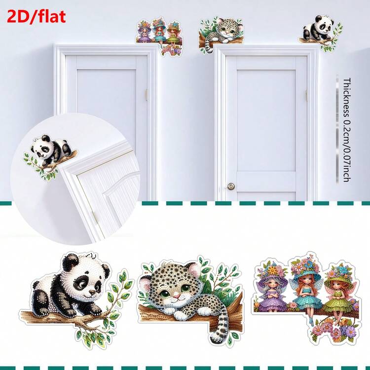 1件装2D/平面钻石画套装，门角装饰，豹纹、精灵、熊猫图案，亚克力材质，适用于门角、窗角装饰 - 查看 4