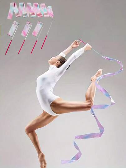 1/2pcs Gymnastics Ribbon, Shiny Dance Ribbon With Rotating Rod, Made Of Durable Polyester With Artistic Flair, 200cm Length, Suitable For Rhythmic Gymnastics, Dance And Ballet Spinning Moves, For Performance And Training Use