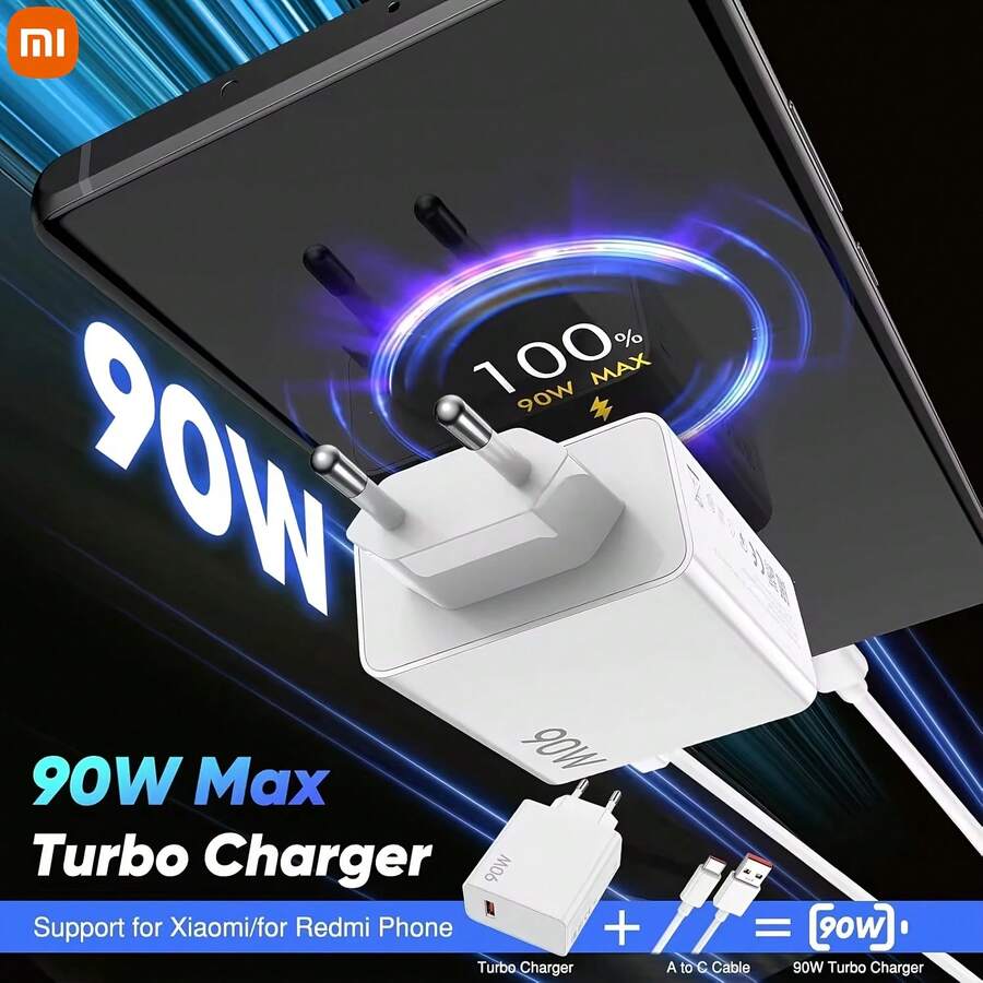 Xiaomi Original 90W Ultra-Fast Charging Kit Global Version, EU Standard Plug Type A Power Adapter + 1-Meter Type-C Data Cable, Portable Fast Charging, White - EU C Type Plug(220-240V) - View 1