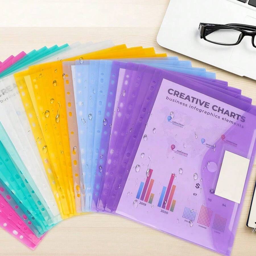 20er Dokumentenmappe A4 Druckknopf Dokumentenhülle Dokumententasche Mappe Farben - 20 Stück - Übersicht 1