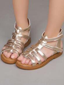 1 Pair Roman Style Girls Sandals, Versatile & Fashionable, Cute Baby Shoes, Princess Style Toddler Shoes, Children Round Toe Soft Bottom Shoes, Suitable For Spring, Summer, Autumn - Gold - View 7