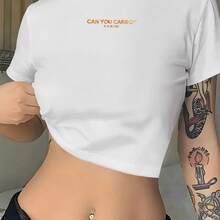 Camiseta Corta Ajustada Y Sexy Camiseta Elástica Y Transpirable Estilo Y2K De Manga Corta Y Cuello Redondo Con Estampado Geométrico Ropa Ligera Casual Y Formal Camiseta Versátil Para Todas Las Estaciones Camisetas Para Damas Moda Diaria Top De Moda Material Cómodo - 白色 - 查看 1