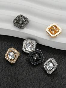 Set de 10 piezas de botones pequeños de metal con piedras falsas de imitación de gemas cuadradas, decoración para vestidos de boda, suéteres, accesorios de costura DIY, caja de regalo - multicolor - Ver 10