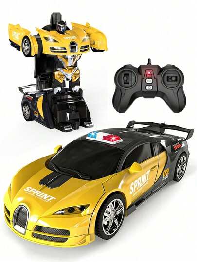 1 pezzo Giocattolo auto robot trasformabile con telecomando, auto RC 2.4GHz con luci, auto da corsa in scala 1:18 con trasformazione a un tasto e rotazione a 360°, adatto per bambini di 4-7 anni/8-12 anni, regalo perfetto di Natale/compleanno per bambini e bambine