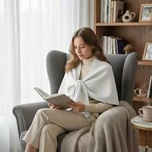 An Elegant Retro-Style White Scarf Made Of Soft Imitation Cashmere, Featuring A Bow Buckle, Perfect For Everyday Wear. This Comfortable And Casual Shawl Is Ideal For Winter, Versatile For All Seasons, And Is A Durable - 白色 - 查看 9