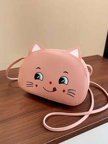 New Cartoon Kitten Crossbody Bag PU Baby Shoulder Bag Kids Coin Purse - Pink - View 6