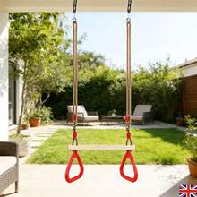 Trapeze Swing Bar Hanging Up To 150kg With Gymnastics Rings Stable Heavy Duty UK - A - View 2