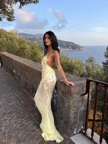 Women's V-Neck Sexy Strapless Backless Slim-Fit Sequined Mermaid Evening Dress - hồng - Xem 7