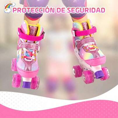 Patines De 4 Ruedas Ajustable Para Niños Niñas Con Luz Led S 50 Mm