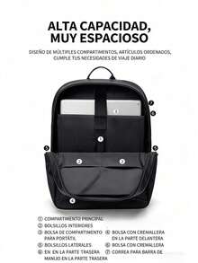 Mochila Negra Impermeable para Hombre, Mochila de Viaje y Estudiantil, Portátil para Laptop de 15.6/16 Pulgadas, Diseño de Negocios y Oficina, Gran Capacidad con Múltiples Compartimentos, Ideal para Uso Diario o Regalo - Ver 7
