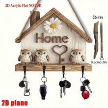 这款迷人的2D木质钥匙架，饰有色彩缤纷的猫头鹰和爱心图案，是家居装饰的理想之选。它配有4个金属挂钩，风格质朴，适合摆放在玄关、门廊或房间，是季节性家居装饰的理想选择，无需用电。 - 彩色 - 查看 2