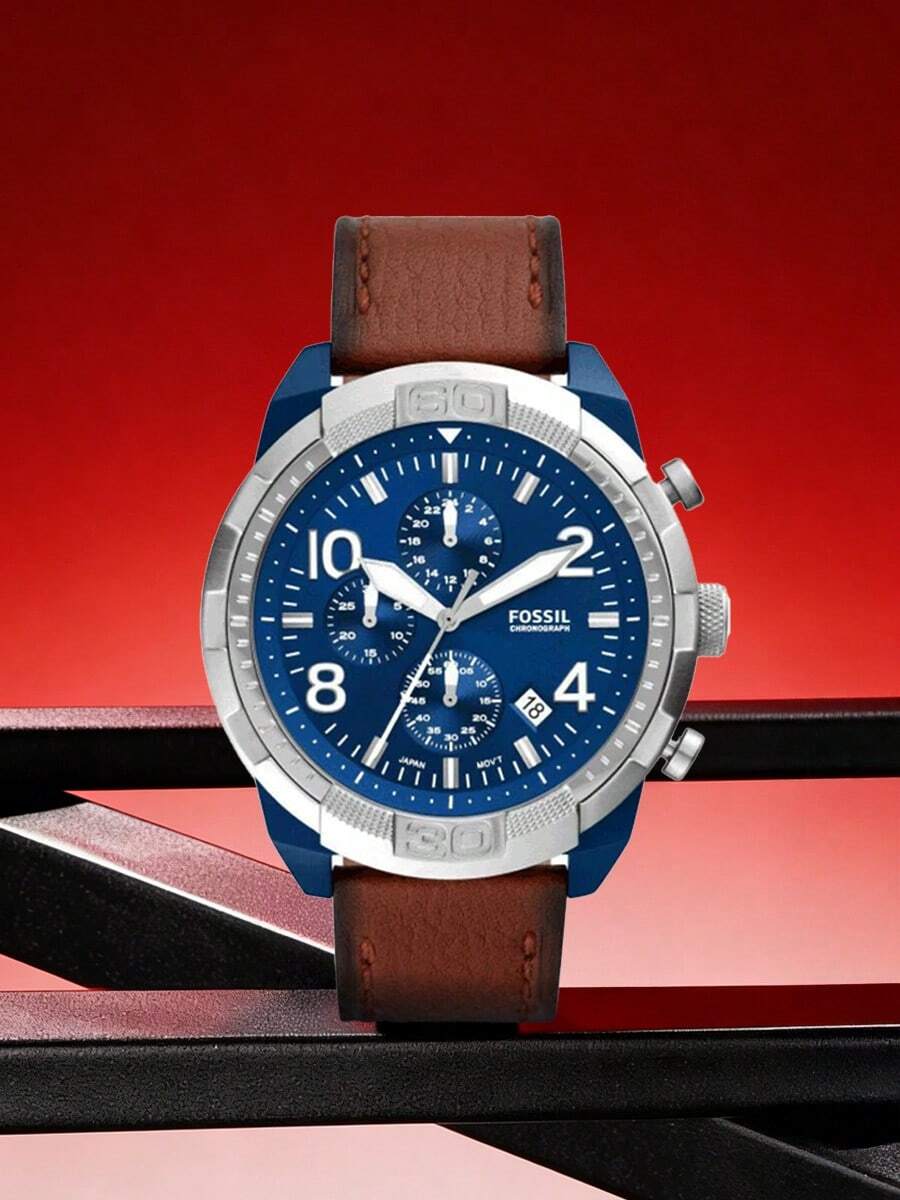 Fossil Chronograph Luggage Blue Dial Brown Leather Strap Watch For Men FS5829 - Blue - View 1