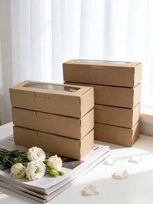 5个/10个/20个装长方形开窗马卡龙盒、面包盒、甜点盒、甜甜圈盒、巧克力盒、糖果包装盒、糕点礼盒，适用于节日和派对 - 查看 3