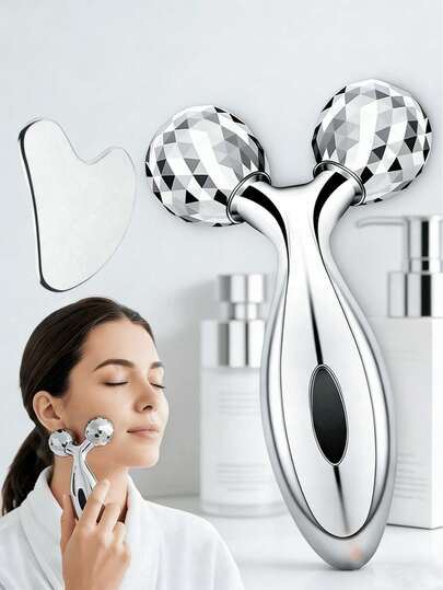 Rodillo facial 3D y set de Gua Sha de acero inoxidable, herramientas de masaje facial de metal para drenaje linfático, reducción de hinchazón y enrojecimiento, kit de cuidado de la piel con enfriamiento por hielo para levantamiento y relajación facial, herramientas de belleza portátiles para la rutina de cuidado de la piel por la mañana, recuperación post-entrenamiento y autocuidado durante los viajes, adecuado para pieles propensas al acné y principiantes, set de masajeador facial antienvejecimiento como regalo para mujeres, perfecto para el Día de San Valentín, el Día de la Madre, Navidad y regalos de cumpleaños