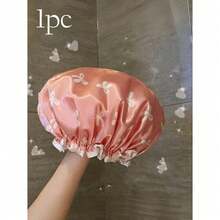 2pcs Waterproof Double-Layer Bow Shower Cap, Elastic Shower Cap, Adult Kitchen Oil-Proof Cap, Bathroom Hair Drying Cap, Elastic And Adjustable, Suitable For Face Washing, Drying Hair, Makeup, Cooking, Shampooing 1pc Home Bathroom Decor Fall Decor Back To School - 多色的 - 查看 11
