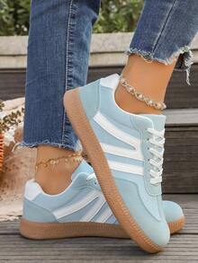 Women's Casual Versatile Striped Fashion Attractive Comfortable Durable Rubber Soft Bottom Breathable Lightweight Splicing Sneakers, Fashionable Versatile Breathable Korean Style - Blue - View 3