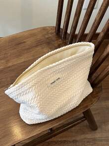 Women's Personalized Wheat Ear Pattern Woven Handbags, Elegant And Simple Design Travel Toiletry Bags, Large-Capacity Cosmetic Storage Bags With Zippers, Portable Storage Bags For Everyday Use, And Stylish And Creative Gifts-Essential For Travel. - Multicolor - View 16