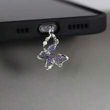 Nút chặn bụi hình nơ bằng hợp kim đính đá hình bướm mới, nút chặn cổng sạc bằng hợp kim, phù hợp cho điện thoại Lightning/Type-C, tai nghe không dây, máy tính bảng, quà tặng sinh nhật. - Nhiều màu - Xem 10