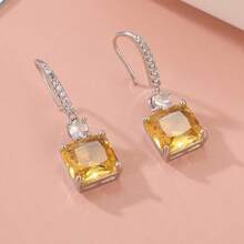 Elegant Geometric Square Pendant Earrings, Suitable For Women Brides Wedding Jewelry - Yellow - View 6