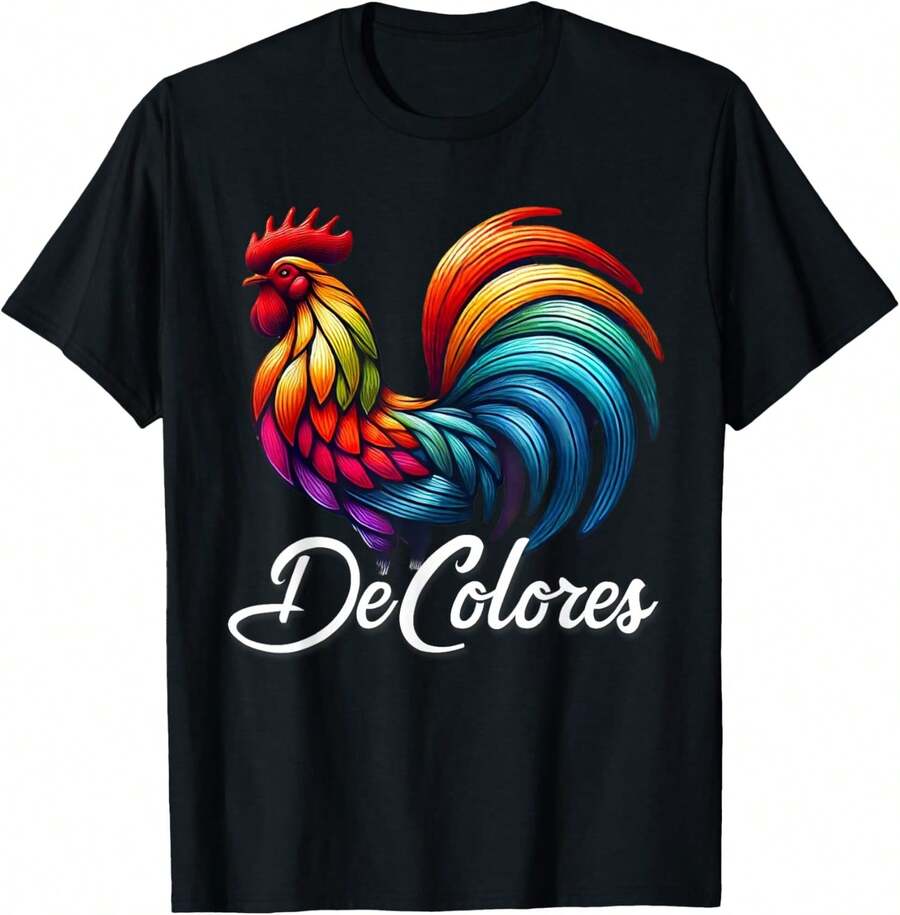 DeColores Cursillo Rainbow Rooster Catholic T-Shirt - Negro - Ver 1