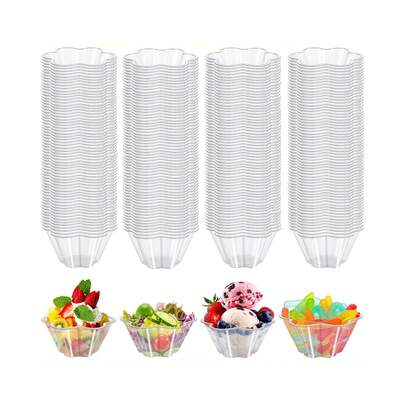 100/50/20个透明甜点杯，8盎司可叠放派对圣代碗，创意花朵造型布丁杯，开胃菜杯，冰淇淋杯，酸奶杯，慕斯杯，雪葩杯，坚果和沙拉杯，适用于派对、婚礼、午餐会、家庭聚会、订婚派对、烧烤、晚餐、同学聚会、生日、节日、退休庆祝、野餐、自助餐、餐厅、情人节晚餐等。