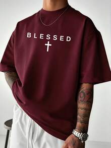 Zrgoth Men's Casual Versatile Minimalist Chest Graphic English Slogan Print Short Sleeve T-Shirt - Burgundy - View 2