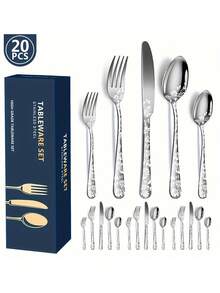 20pcs/Set Home Kitchen Western Steak Pattern Knife Fork Spoon Cutlery Set - Multicolor - View 7