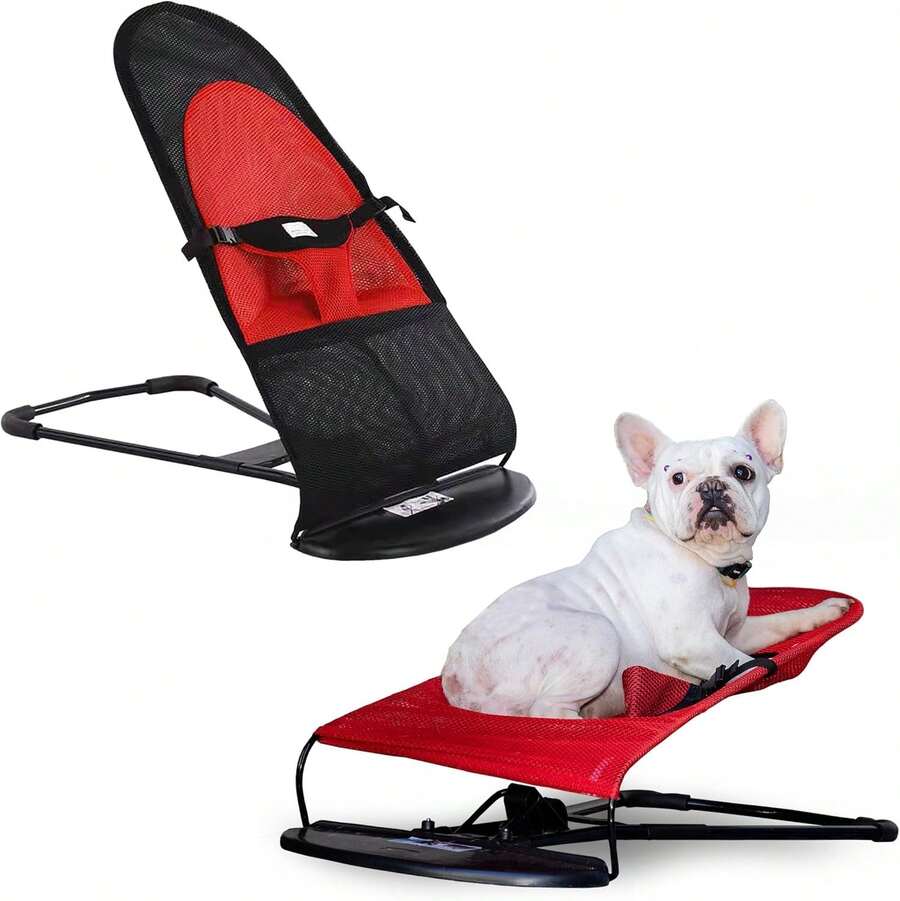 Cat, Dog Rocking Chair - Dog Rocking Chair For Frenchie, French Bulldog Rocking Chair Bed, Dog Lounge Chair Outdoor, Bouncer Chair, Portable Foldable Pet Rocking Chair - Red - View 1