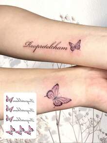 1pc Fashionable Waterproof & Long-Lasting Ombre Butterfly English Temporary Tattoo, Skin-Friendly, Lasts 5-7 Days - Multicolor - View 1