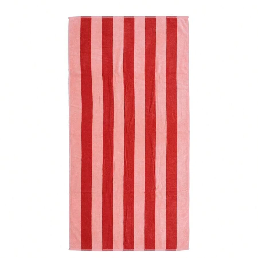 Toalla de playa a rayas de cabana, 58" X 28", rosa y rojo - Por defecto - Ver 1