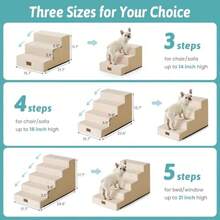 Escaleras para perros pequeños de 15.7 pulgadas de alto escaleras para mascotas de 4 pasos para sofá silla escaleras arete para cachorros y gatos mayores con funda extraíble lavable - Beis - Ver 3