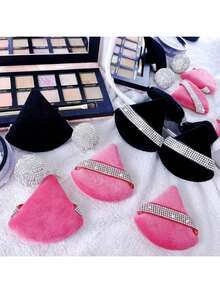 3pcs/6pcs/8pcs Triangle Flocked Makeup Sponges, Soft & Fluffy Texture, Suitable For Face & Body Powder Puff, Mixed Set - Pink - View 10