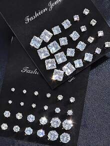 48/24 Stücke minimalistischer, eleganter Modeschmuck-Set mit Strass-Geometriemuster, geeignet für Frauen für Urlaub, Party, Date, Bankett, Reise, Fotoshooting, tägliches Styling, neuer vielseitiger Allround-Stil - Silber - Übersicht 8
