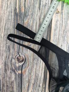 DomiGe 1件性感黑色网纱低腰前镂空男士性感丁字裤 - 黑色 - 查看 6