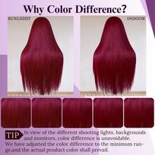 34英寸 200%密度 酒红色 99J 13*4蕾丝前假发，柔软合成纤维，耐热，透气，自然发际线，适合派对和日常佩戴 - SBUG - 查看 10