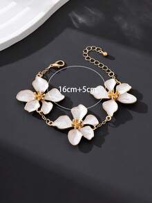 1件装 时尚经典新款夏季海滩浪漫手工油滴白色五瓣花手链（女士款） - 白色 - 查看 4