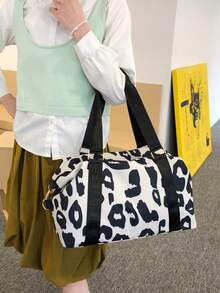 大容量奶牛纹旅行包，短途旅行行李包，轻便健身包 - 黑色 - 查看 3