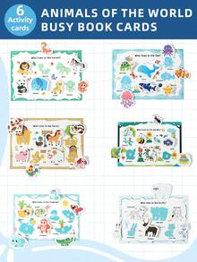 6pcs Animal World Quiet Book Sticker Cards, Reusable Sticker Learning Cards, Early Education Cognitive Toys Game Card Set, Children's Puzzle Learning Busy Book, Back To School Gift, Multi-Scene Parent-Child Interactive Educational Tool - Color - View 2