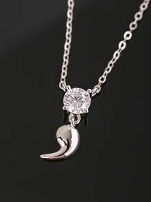 1pc S922 Silver Comma Shaped Micro-Inlaid Single Diamond Design Luxury Women's Wedding & Daily Accessory, Wedding Season Gift - Silver - View 4