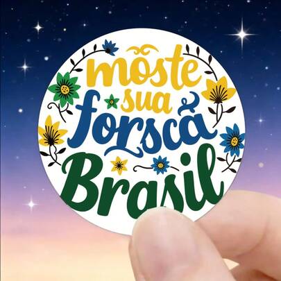 96pcs Brazil Power Support Stickers, Suitable For Events And Celebrations - Featuring Brazil Flag Colors (Green, Blue, Yellow) And "Brazil Power" Text, Round Paper Stickers, Applicable For Parties, Atmosphere Decoration And Temporary Patriotic Themed Decoration, Universal Labels